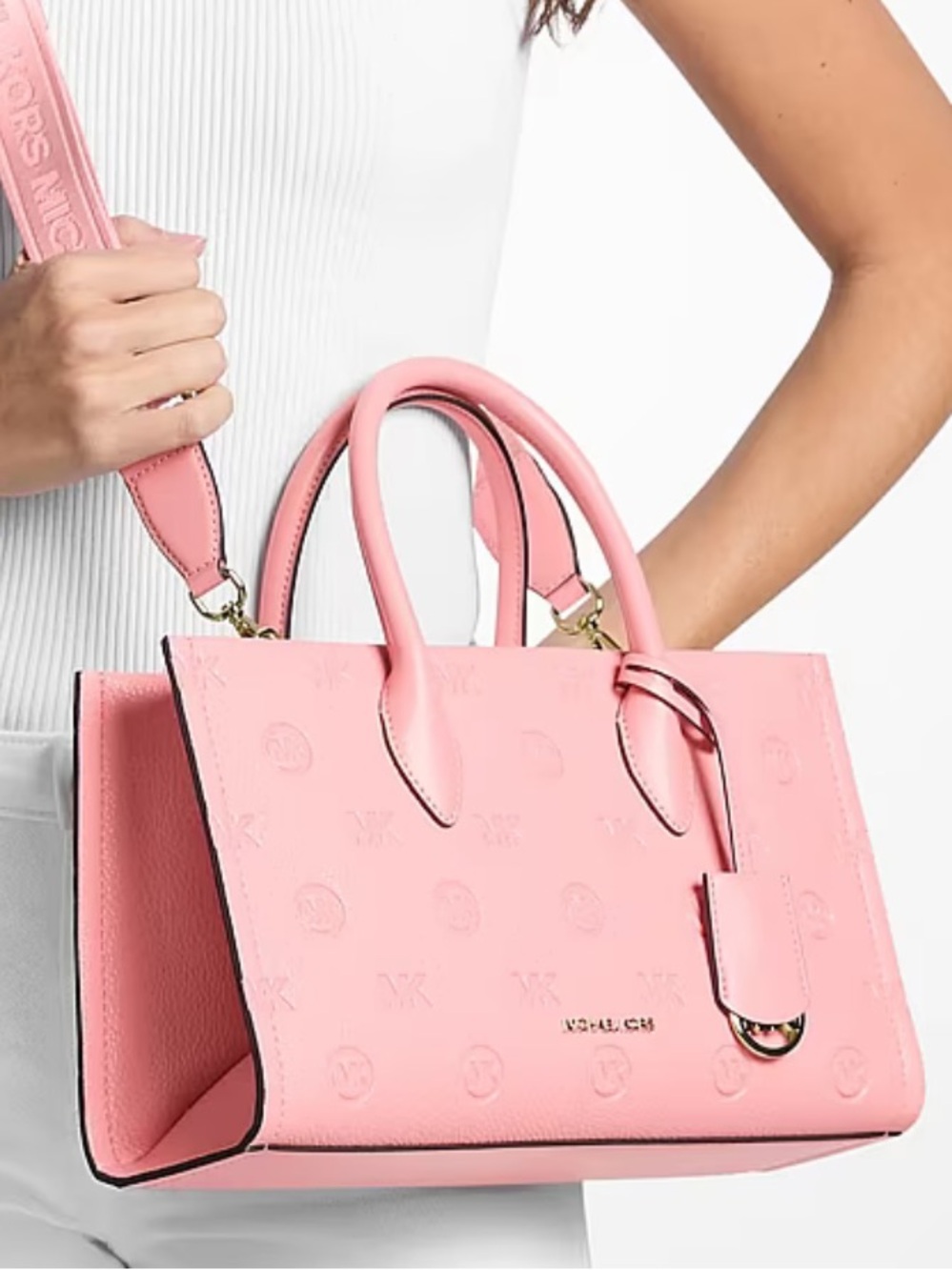 Michael Kors Mirella Md Logo Debossed Satchel Shoulder Tote Handbg
Carnation
NWT